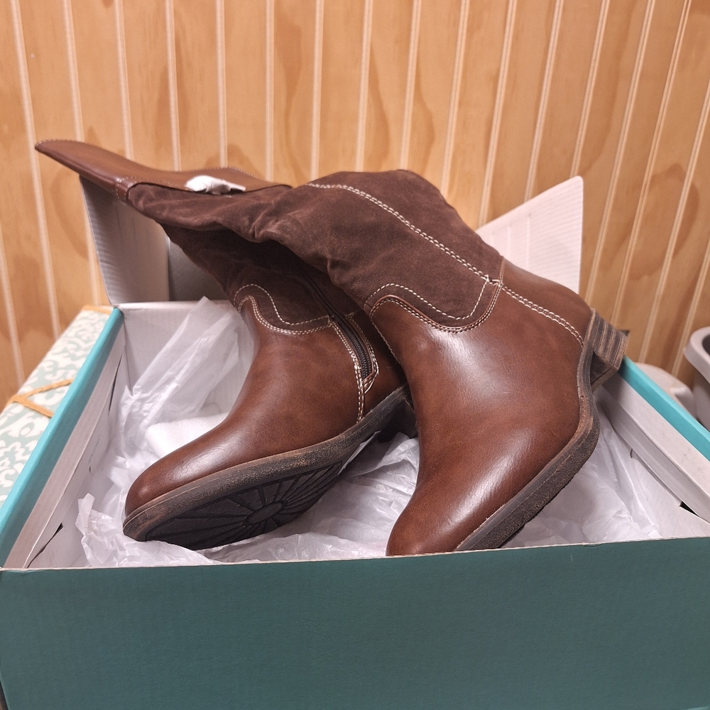 Maurices tall brown boots low heel 6.5